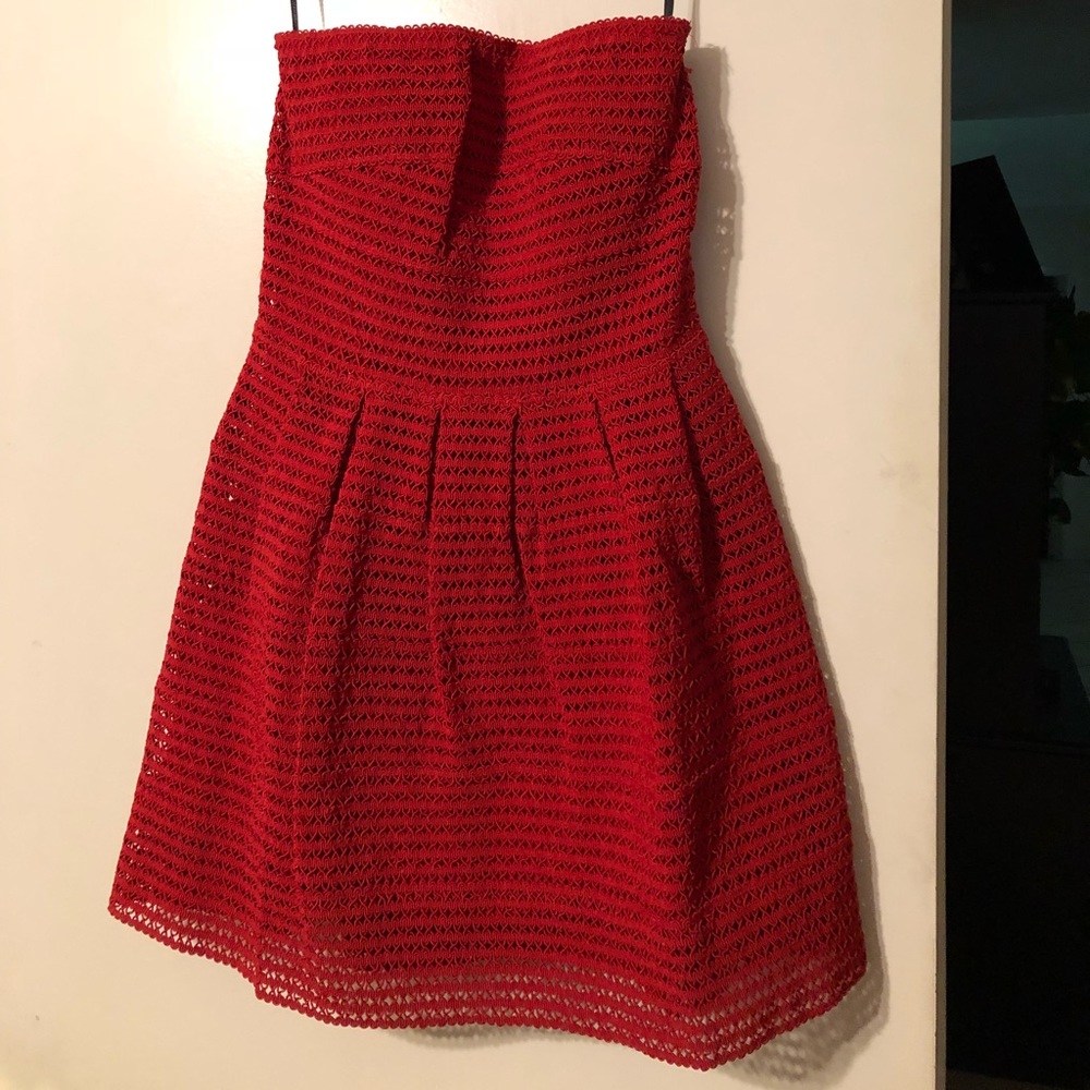 Red strapless dress